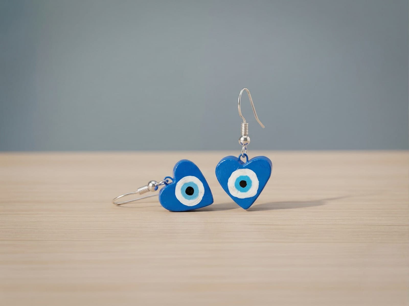Handmade Evil Eye Protection Blue Heart & Diamond Earring Combo