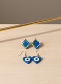 Handmade Evil Eye Protection Blue Heart & Diamond Earring Combo