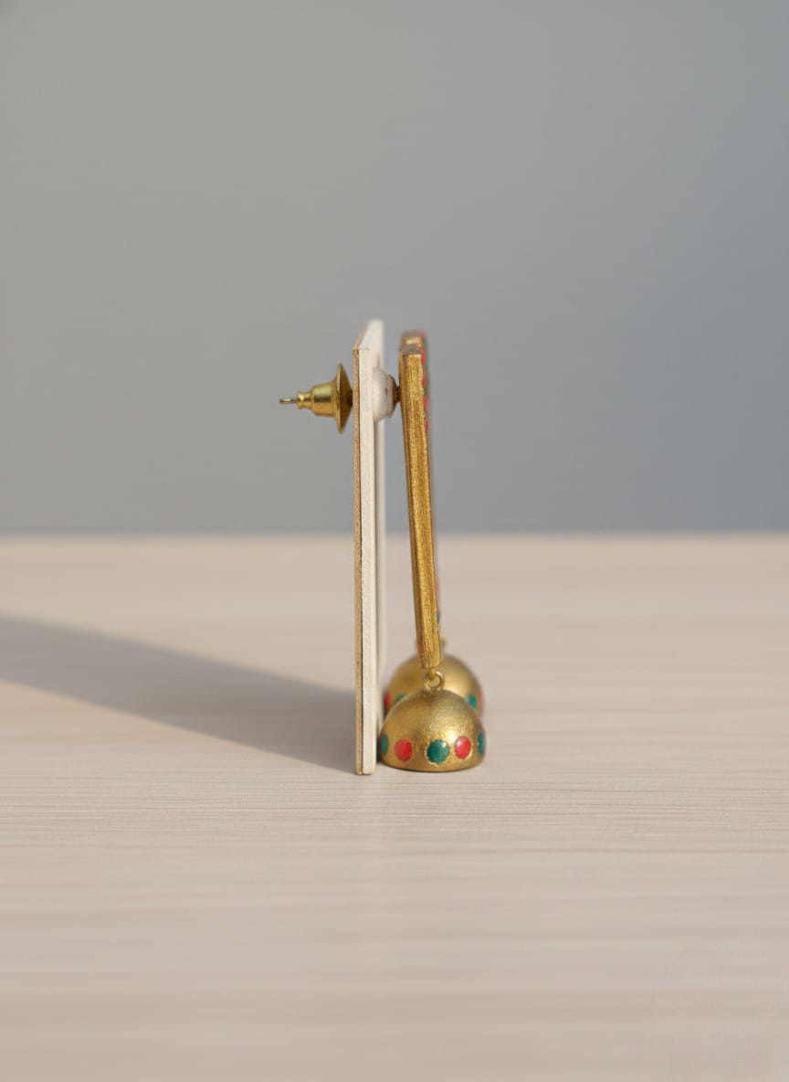 The Heritage Duo: Set of 2 Handcrafted Terracotta Jhumkas - Emerald Leaf & Royal Gold